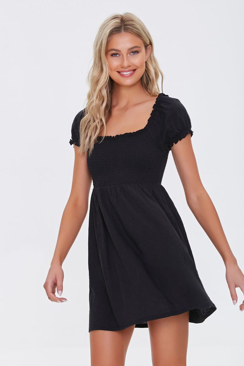 BLACK Smocked Mini Dress, image 1