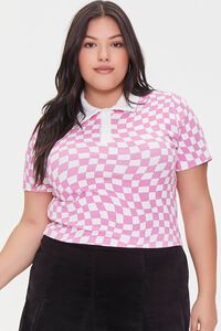 PINK/WHITE Plus Size Checkered Polo Shirt, image 1