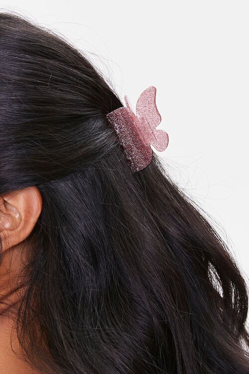 PINK/GREY Glitter Butterfly Hair Clip Set, image 3
