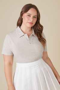 HEATHER GREY Plus Size Cotton-Blend Polo Shirt, image 1