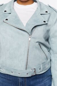 STONE BLUE Plus Size Faux Suede Moto Jacket, image 5