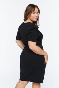 BLACK Plus Size Belted Surplice Puff-Sleeve Dress, image 3