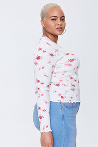 IVORY/RED Plus Size Floral Print Henley Top, image 2