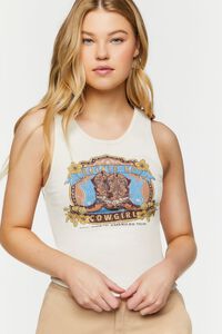 CREAM/MULTI Ribbed Cowgirl Graphic Tank Top, image 1