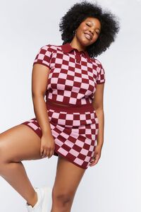 PINK/MAROON Plus Size Checkered Sweater-Knit Mini Skirt, image 6