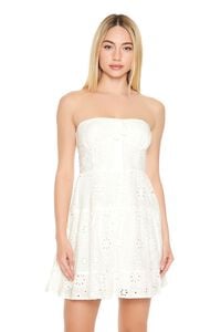 WHITE Strapless Eyelet Bustier Mini Dress, image 4