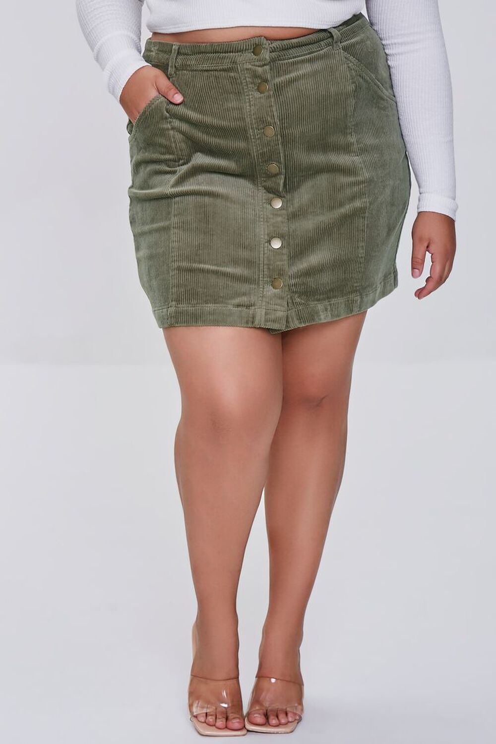 OLIVE Plus Size Buttoned Corduroy Skirt, image 2