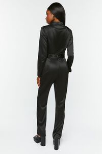 BLACK Satin Belted Long-Sleeve Jumpsuit, image 3