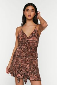 BROWN/MULTI Abstract Fit & Flare Mini Dress, image 1