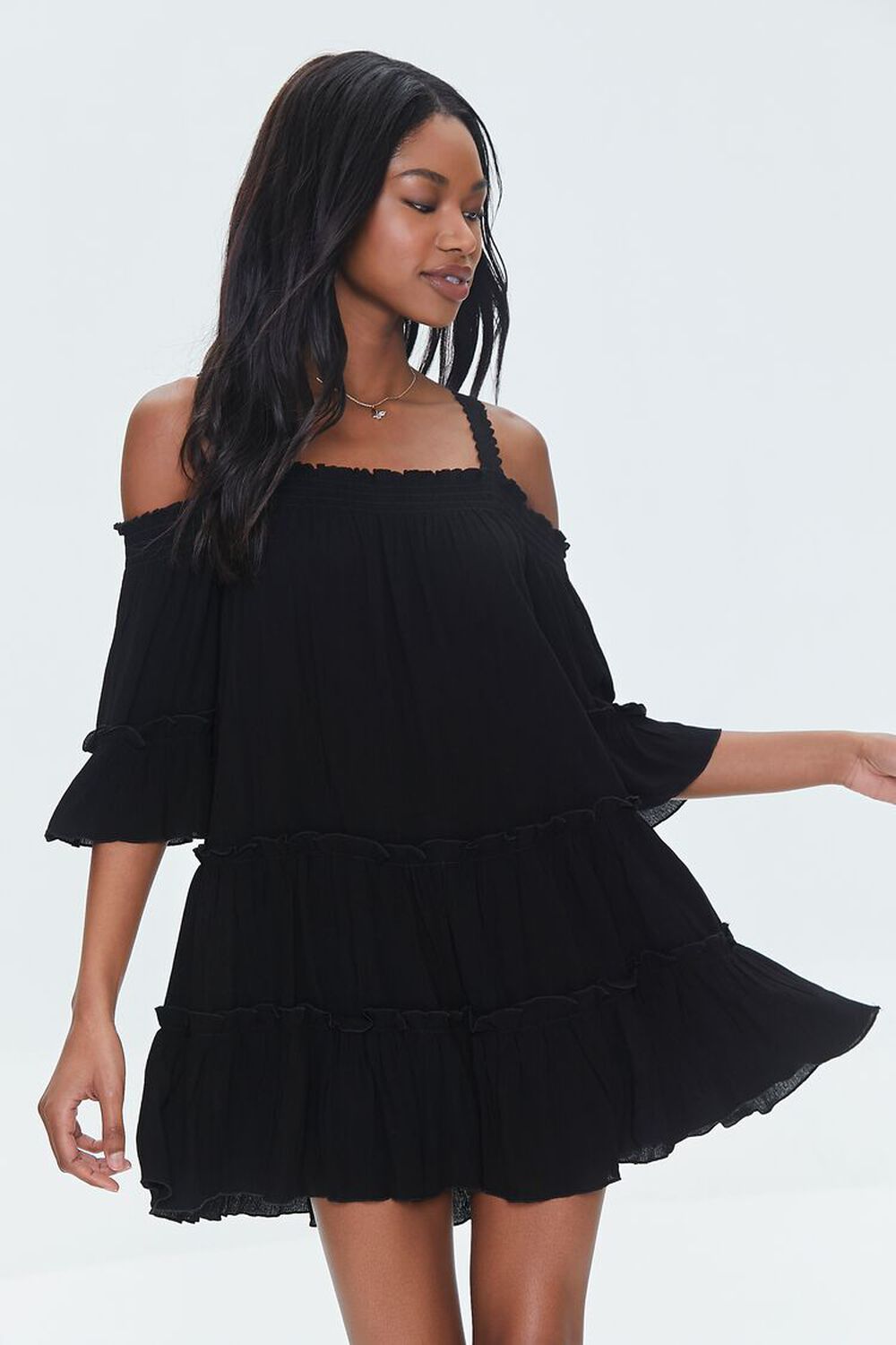 BLACK Off-the-Shoulder Mini Dress, image 1