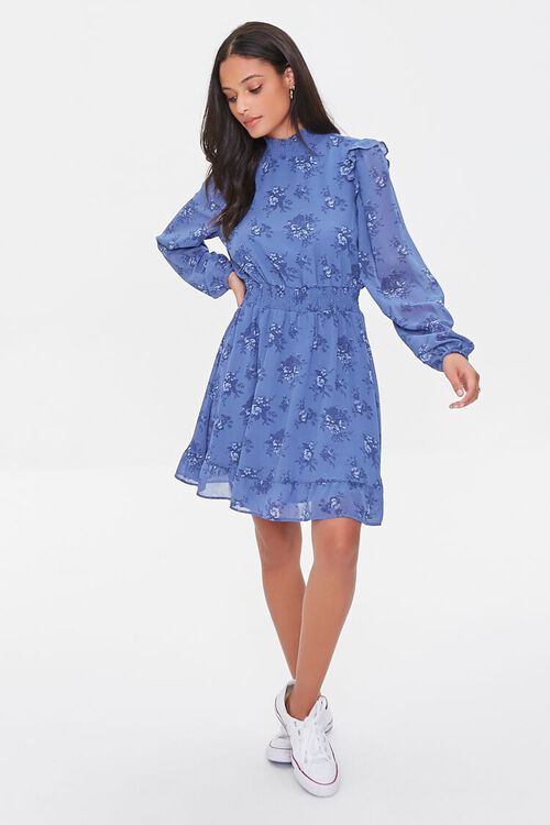 BLUE/MULTI Floral Print Ruffled Mini Dress, image 4