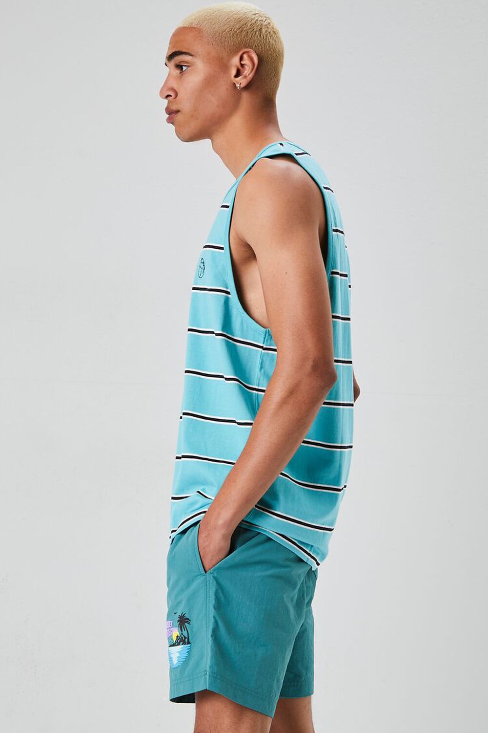 TEAL/MULTI Embroidered Earth Striped Tank Top, image 2