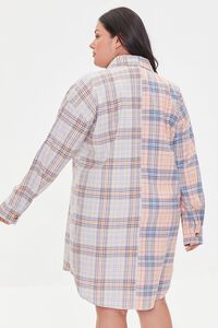 GREY/PINK Plus Size Reworked Plaid Shirt Dress, image 3