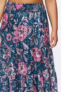 BLUE/MULTI Plus Size Floral Print Tiered Maxi Skirt, image 6