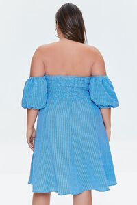 WHITE/BLUE Plus Size Striped Off-the-Shoulder Dress, image 3