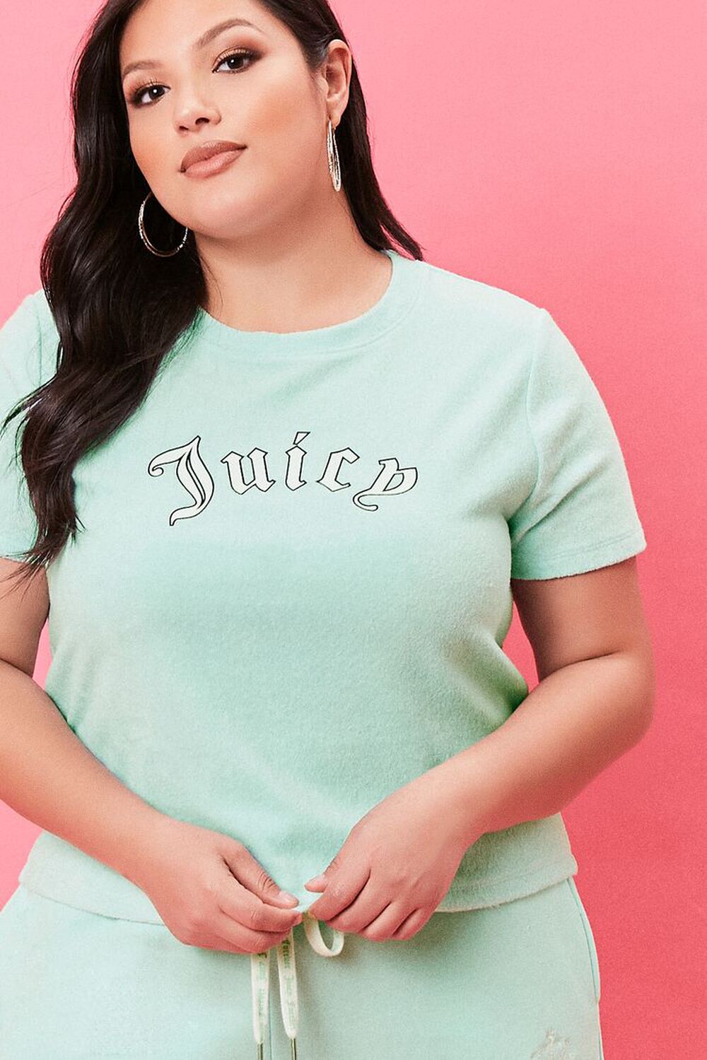 MINT/WHITE Plus Size Terry Cloth Juicy Couture Tee, image 1