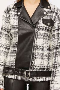 BLACK/CREAM Tweed & Faux Leather Moto Jacket, image 5