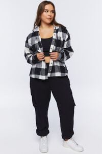 WHITE/BLACK Plus Size Hooded Plaid Combo Top, image 4