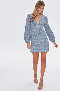 BLUE/MULTI Floral Print Mini Dress, image 4