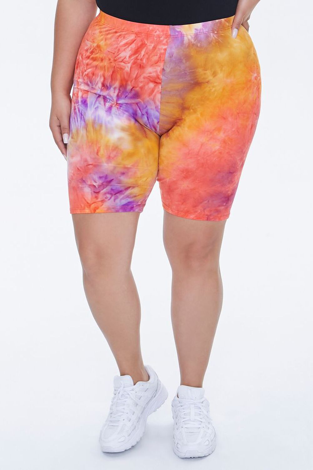ORANGE/MULTI Plus Size Tie-Dye Biker Shorts, image 2