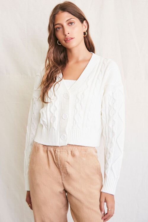 WHITE Cable Knit Cardigan Sweater, image 5