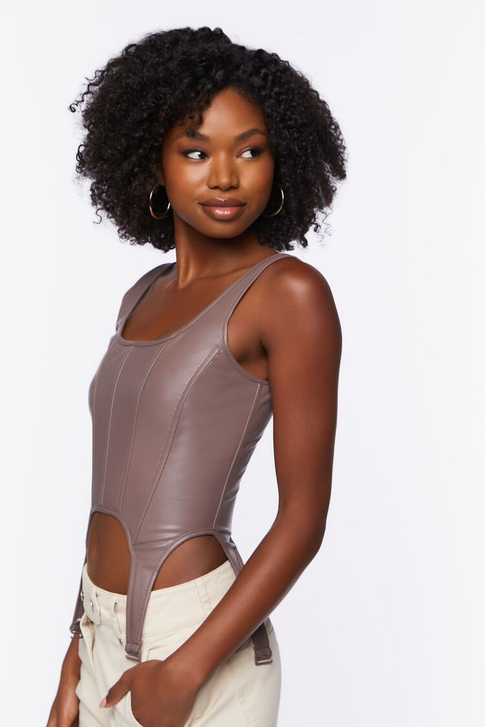 SHIITAKE Faux Leather Bustier Crop Top, image 3
