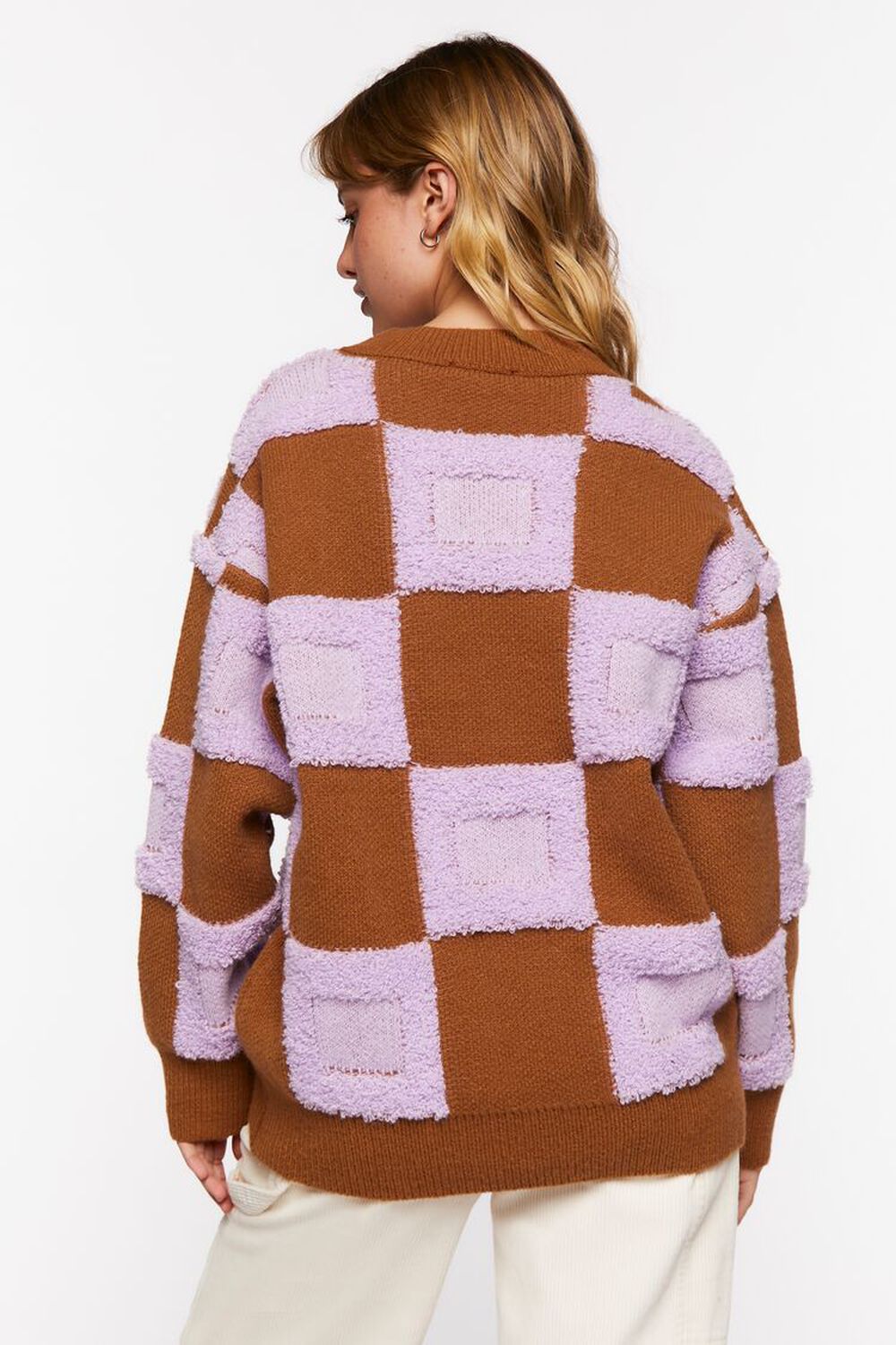 PURPLE/BROWN Fuzzy Checkered Sweater, image 3