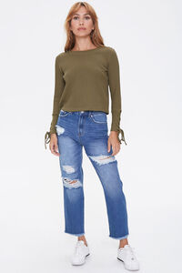 OLIVE Lace-Up Waffle Knit Top, image 4