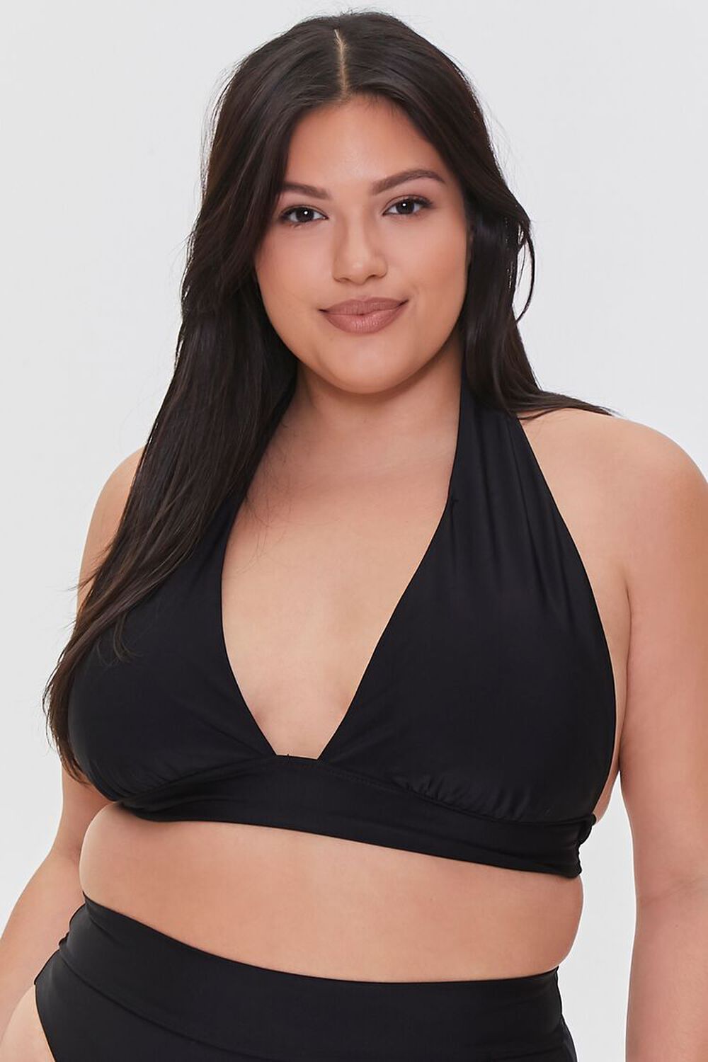 BLACK Plus Size Halter Bikini Top, image 1