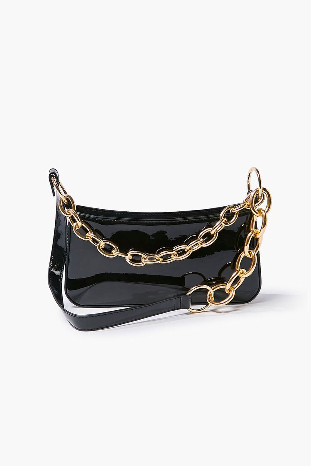 BLACK Faux Leather Chain Shoulder Bag, image 1