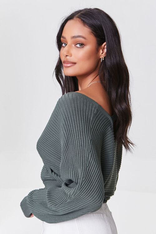 OLIVE Ribbed Cutout Surplice Sweater, image 2