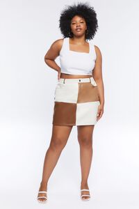WHITE/BROWN Plus Size Colorblock Mini Skirt, image 5