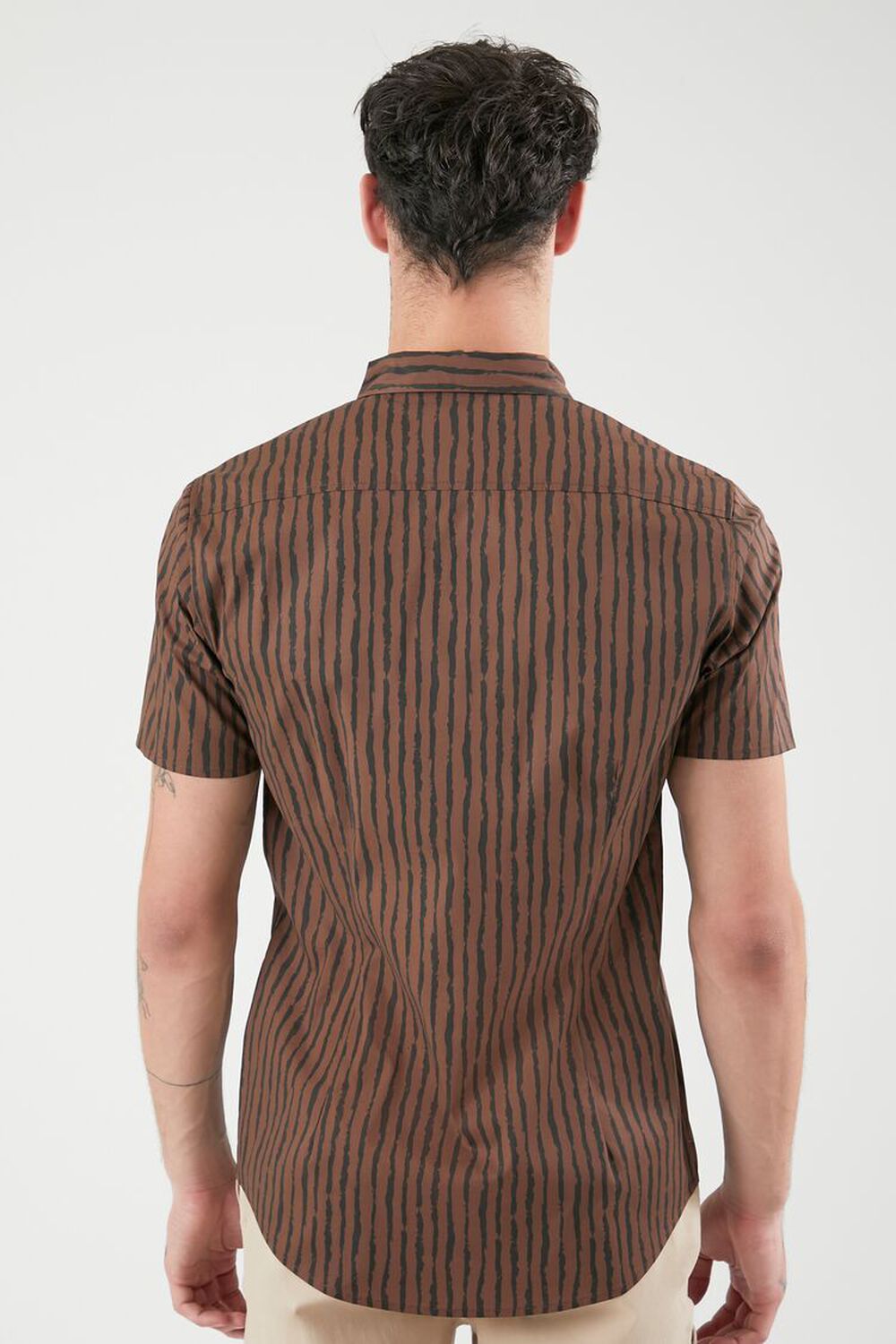 LATTE/BLACK Striped Curved-Hem Shirt, image 3