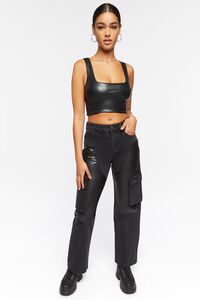 BLACK Faux Leather Cargo Jeans, image 2