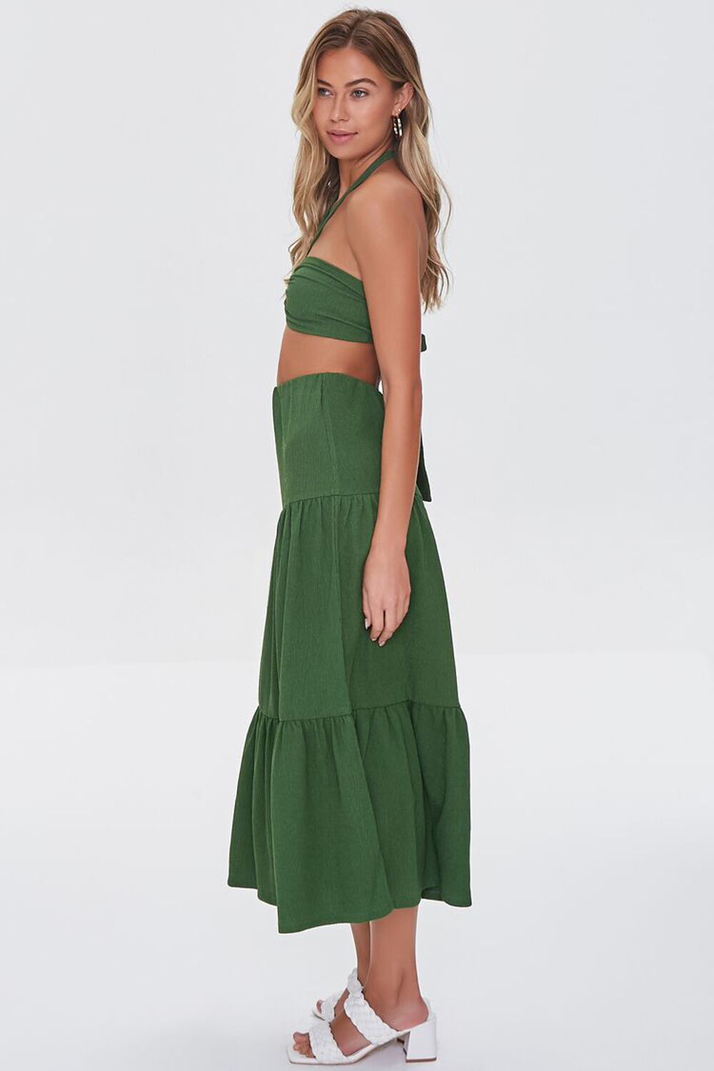 GREEN Crop Top & Tiered Midi Skirt Set, image 2