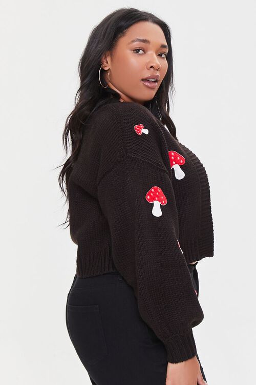 BLACK/MULTI Plus Size Mushroom Cardigan Sweater, image 2