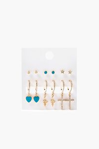 GOLD Faux Turquoise Hoop & Stud Earring Set, image 1