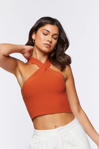 POMPEIAN RED  Sweater-Knit Crop Top, image 1