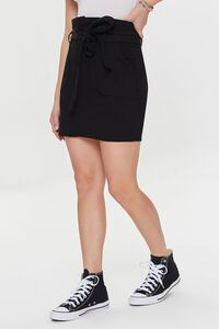 BLACK Belted Paperbag Mini Skirt, image 3