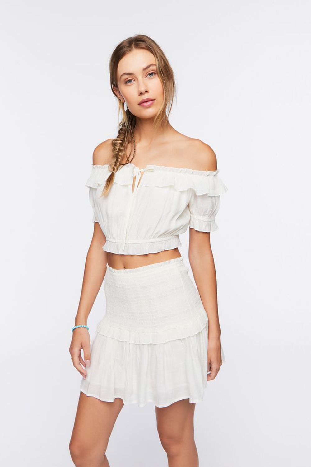 WHITE Off-the-Shoulder Top & Mini Skirt Set, image 1