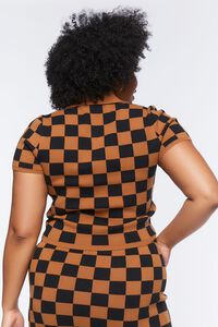 BLACK/BROWN Plus Size Checkered Sweater-Knit Polo Shirt, image 3