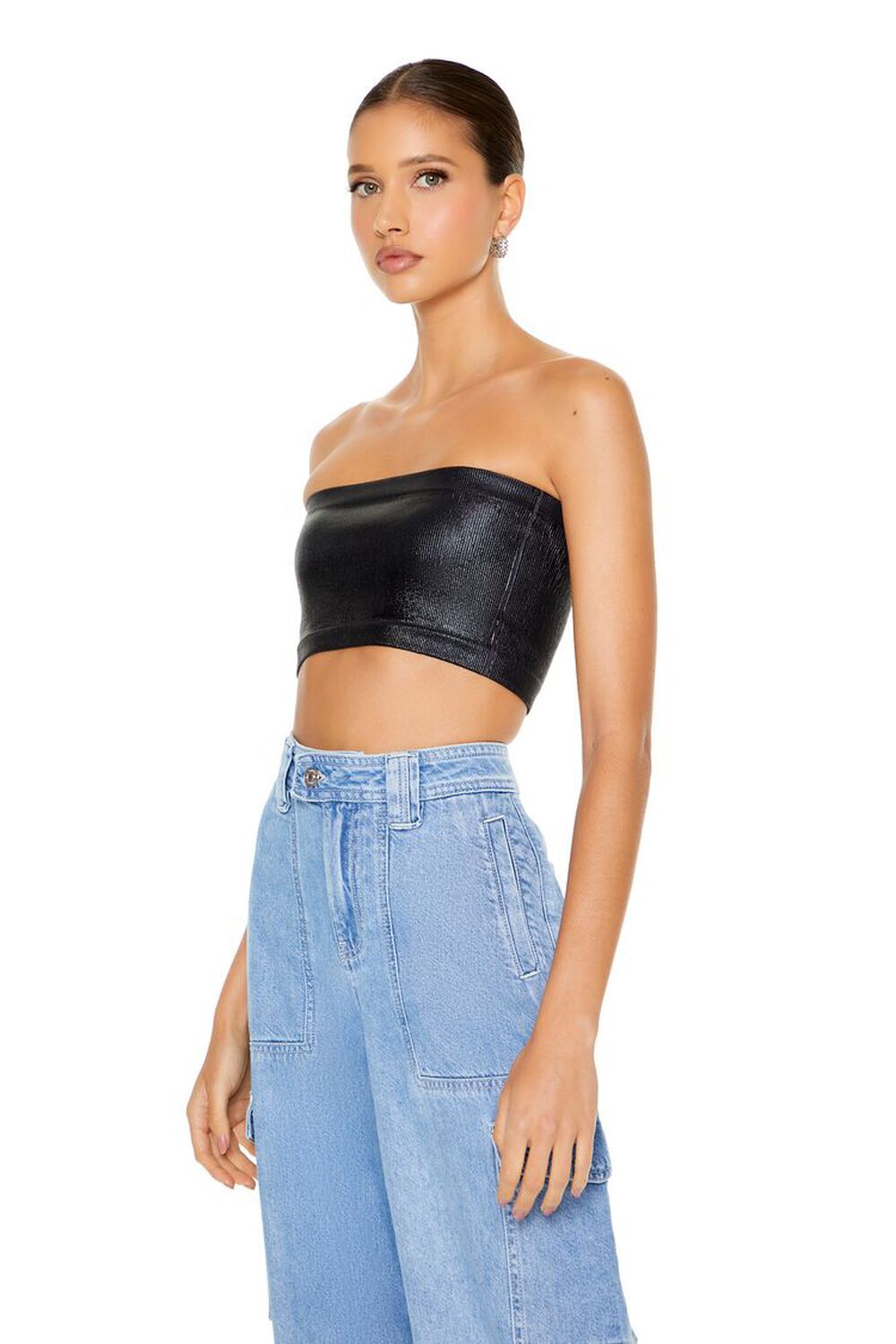 BLACK Seamless Cropped Tube Top, image 2