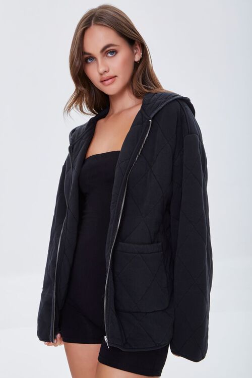 WASHED BLACK Quilted Zip-Up Hoodie, image 1