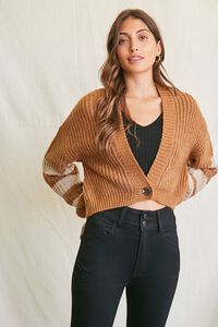 CAMEL/CREAM Striped-Trim Cardigan Sweater, image 1