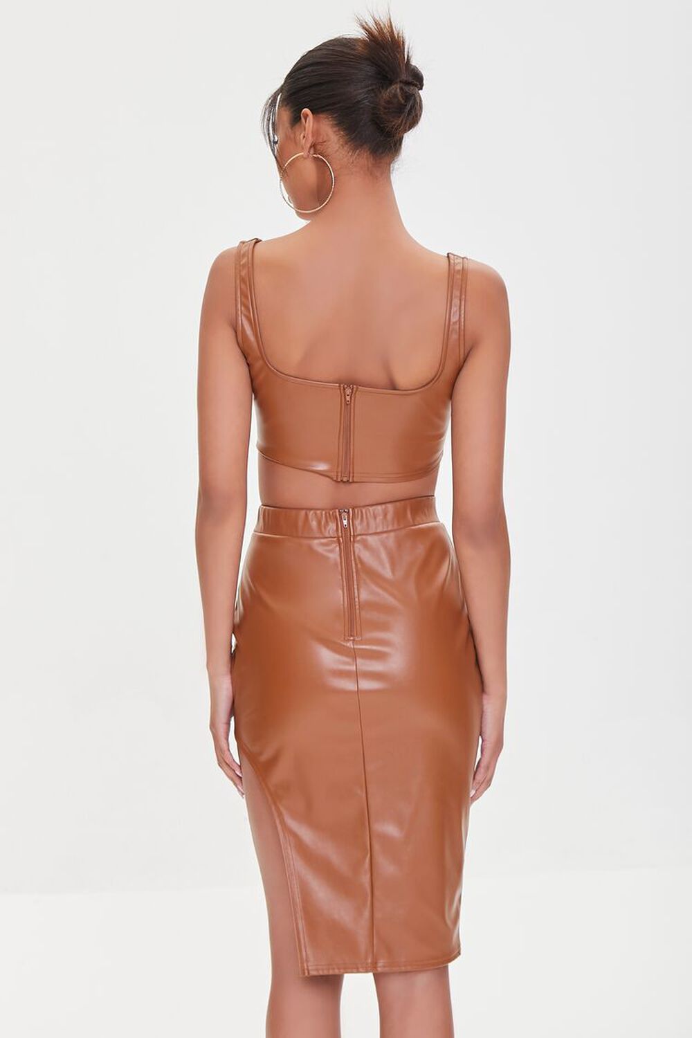 CAMEL Faux Leather Crop Top & Skirt Set, image 3