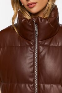 BROWN Faux Leather Zip-Up Puffer Vest, image 5