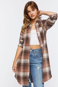 TAUPE/MULTI Longline Flannel Shirt, image 4