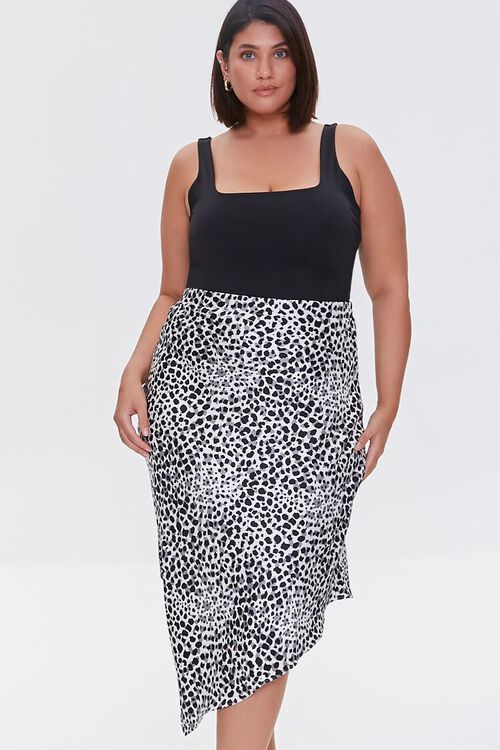 BLACK/MULTI Plus Size Leopard Print Slip Skirt, image 1
