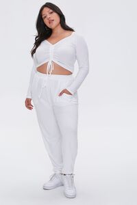 WHITE Plus Size Ruched Crop Top & Sweatpants Set, image 6