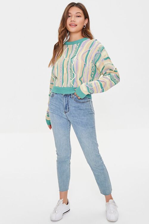 GREEN/MULTI Textured Stripe Geo Sweater, image 4